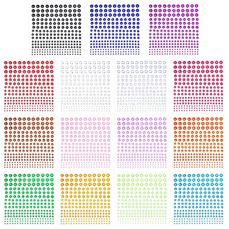 PHOGARY Self-Adhesive Rhinestone Sticker 3375 Pieces Crystal in 5 Size 15 Colors Bling Craft Jewels Gem Stickers for Crafts, Body, DIY Nails, Festival, Carnival, Makeup - Image 1